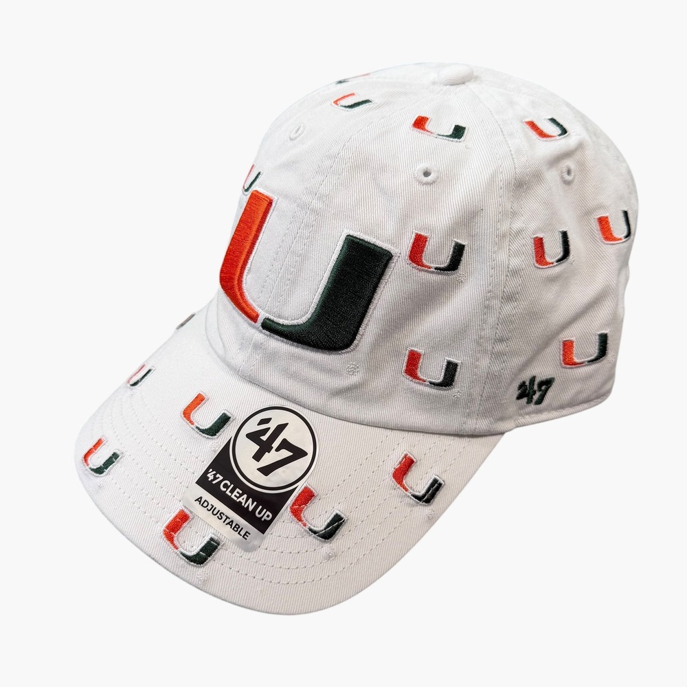 '47 Unisex Miami Hurricanes Clean Up White All Over Logo Baseball Hat Size OSFA